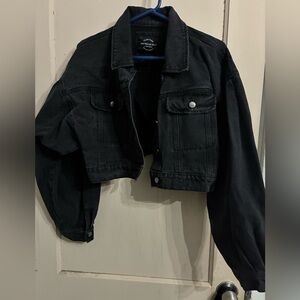 American Bazi Black Cropped Denim Jacket